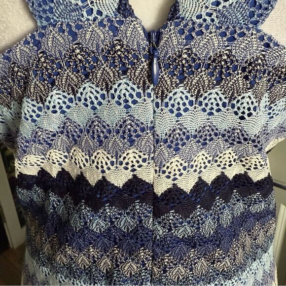 Guess Resortwear Blue Striped Crochet Lace Halter Maxi Dress Size 14 - Picture 4 of 9